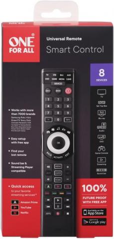 One for All URC7880 Universal Smart Remote Control up to 8 Devices with Free Setup App - Easy Learning Feature - Infrared Connectivity Technology
